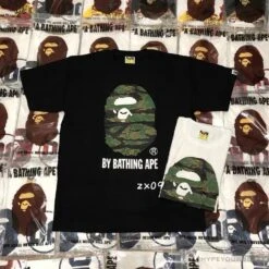 BAPE Tiger Pattern Camouflage Ape Initials Tee Shirt 'BLACK' -Fusion Wear Shop 01119a39
