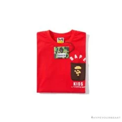 BAPE KIDS Small Net Pocket Ape Man Head Tee Shirt 'RED' -Fusion Wear Shop 02411598