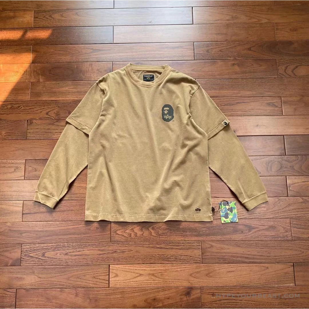Bape Long Sleeve Tee Shirt Brown 2 Bape Long Sleeve Tee Shirt Brown - Image 2