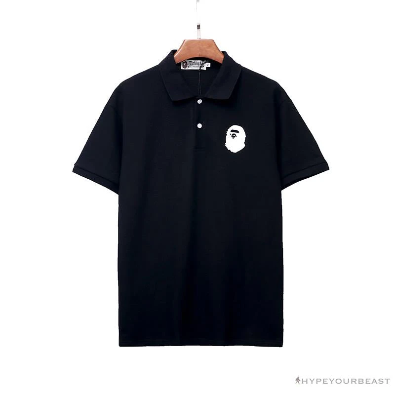 BAPE Classic Ape Head Print Versatile Polo Shirt 'BLACK' 1 BAPE Classic Ape Head Print Versatile Polo Shirt 'BLACK'