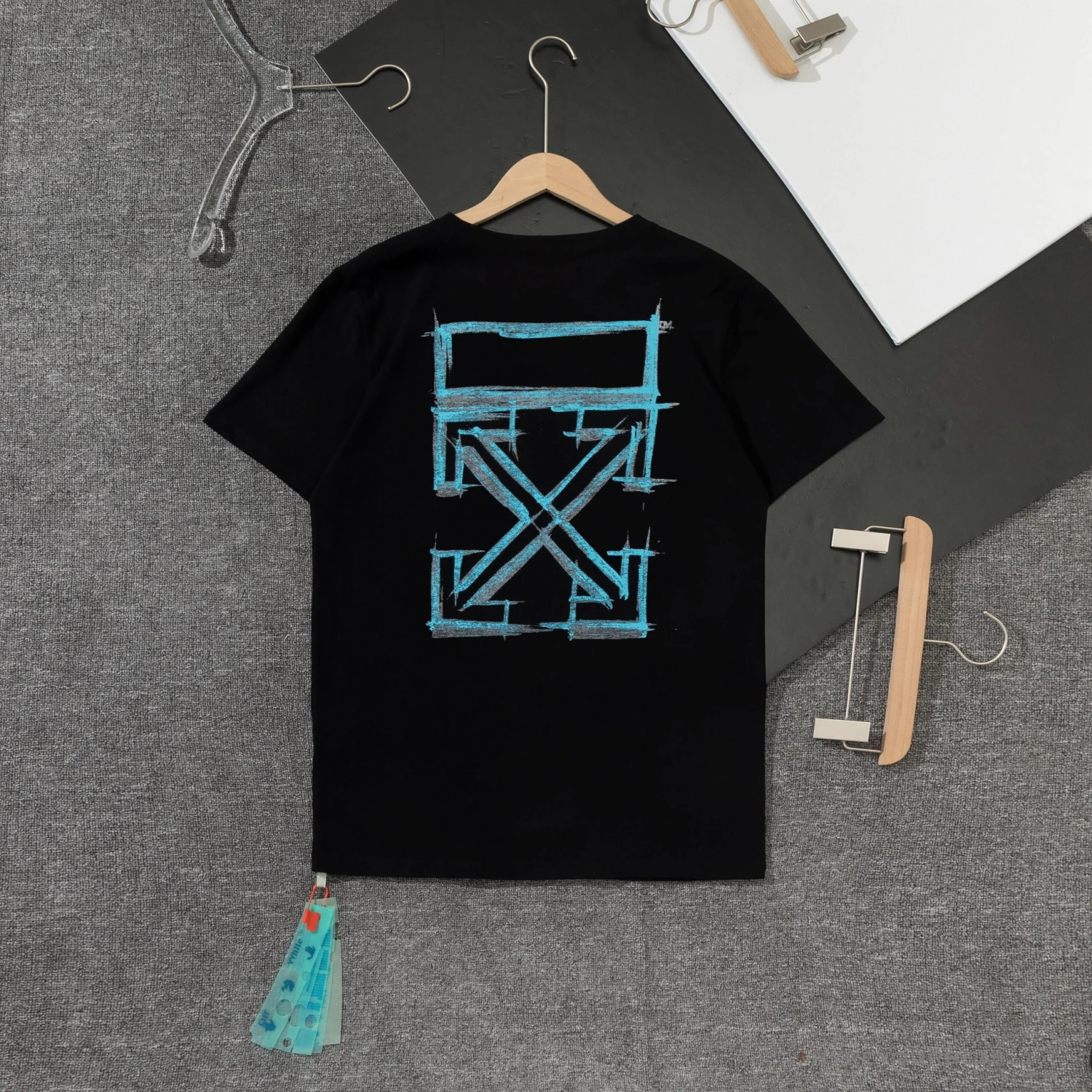 OFF-WHITE Light Blue Marker Draw Pattern Tee Shirt 'BLACK' 2 OFF-WHITE Light Blue Marker Draw Pattern Tee Shirt 'BLACK' - Image 2