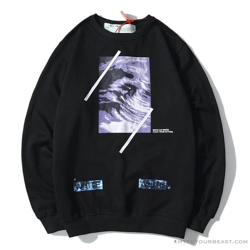 OFF-WHITE Classic Wave Oil Painting Cotton Terry Long Sleeve Shirt 'BLACK' 1 OFF-WHITE Classic Wave Oil Painting Cotton Terry Long Sleeve Shirt 'BLACK'