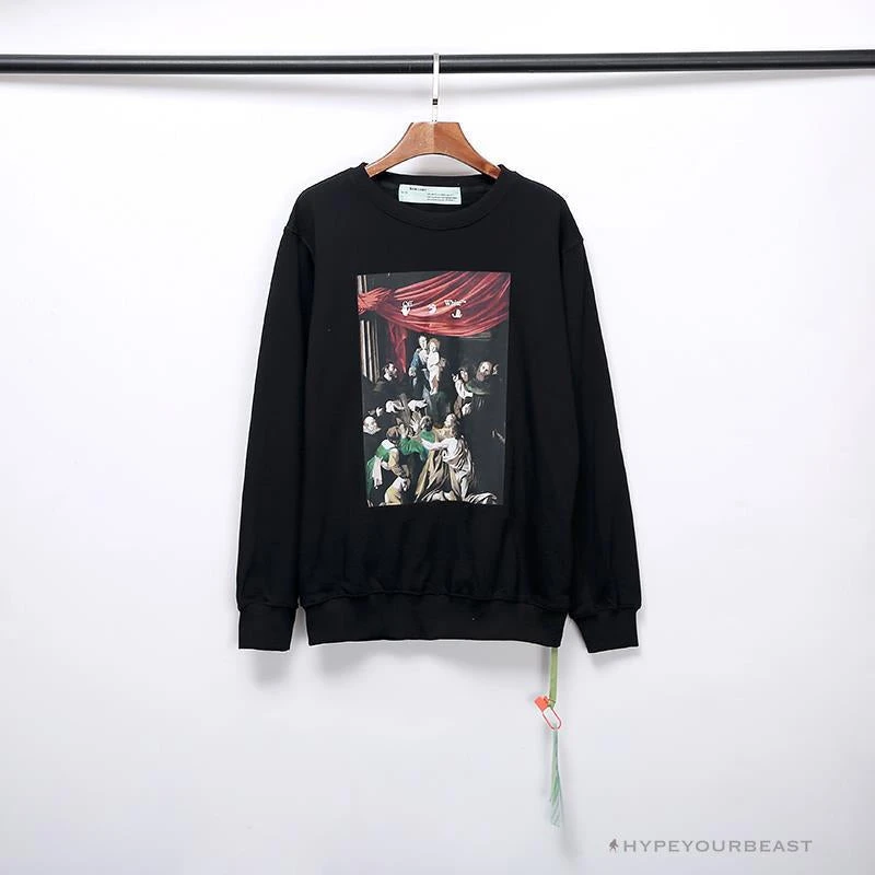 OFF-WHITE New Madonna Painting Cotton Terry Long Sleeve Shirt 'BLACK' 1 OFF-WHITE New Madonna Painting Cotton Terry Long Sleeve Shirt 'BLACK'