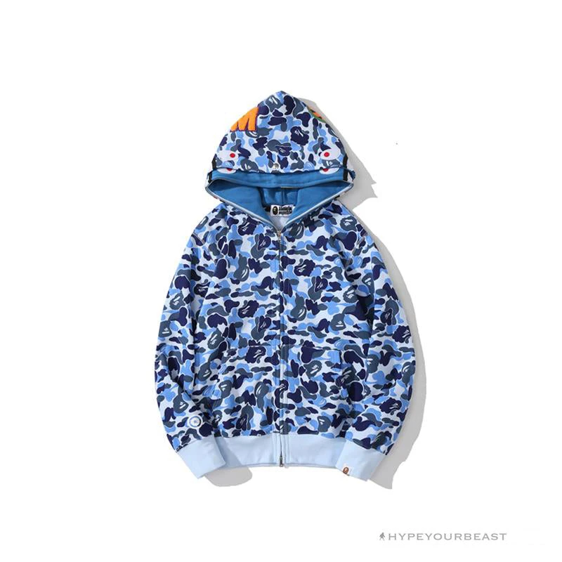 Bape Camo Hoodie Shark Head BLUE 1 Bape Camo Hoodie Shark Head BLUE