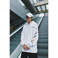 Off White Hoodie Embroidered White -Fusion Wear Shop 28d43549
