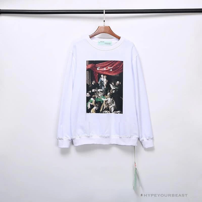 OFF-WHITE New Madonna Painting Cotton Terry Long Sleeve Shirt 'WHITE' 1 OFF-WHITE New Madonna Painting Cotton Terry Long Sleeve Shirt 'WHITE'