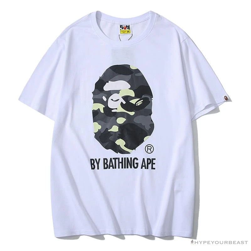 BAPE Luminous Spots Camouflage Great Ape Man Black Head Cotton Short Sleeve Tee Shirt 'WHITE' 1 BAPE Luminous Spots Camouflage Great Ape Man Black Head Cotton Short Sleeve Tee Shirt 'WHITE'