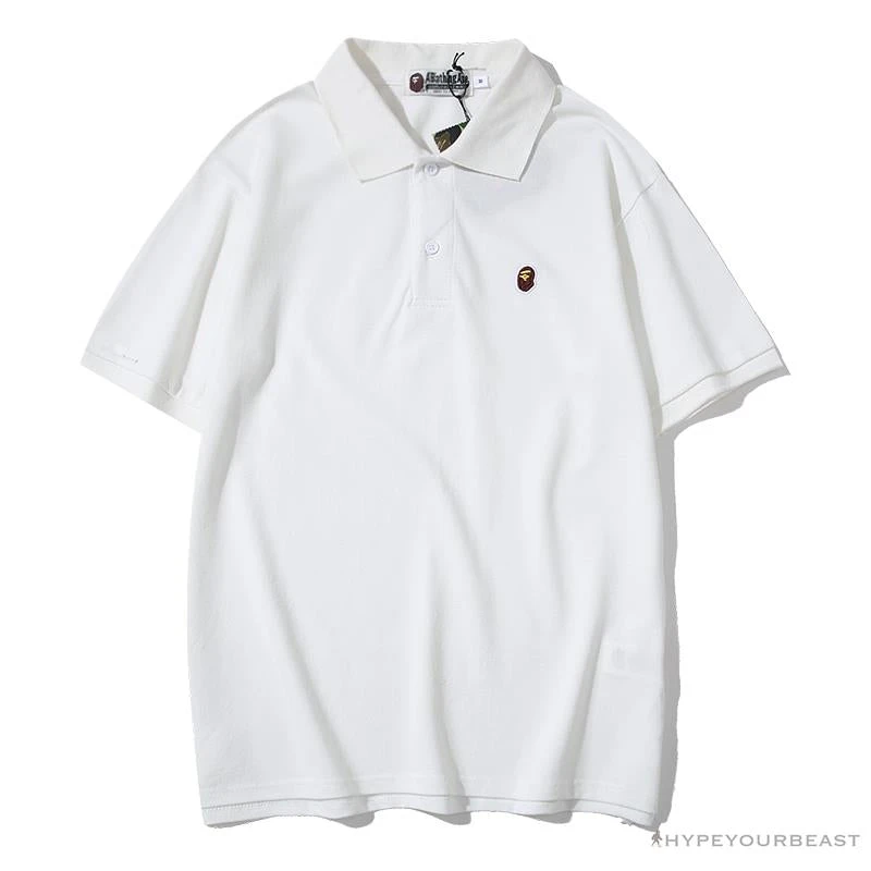 BAPE Solid Color Versatile Embroidered Ape Head Small Badge Polo Shirt 'WHITE' 1 BAPE Solid Color Versatile Embroidered Ape Head Small Badge Polo Shirt 'WHITE'
