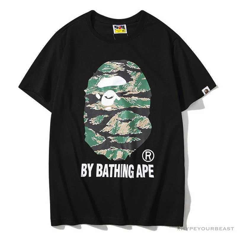 BAPE Tiger Pattern Camouflage Ape Man Initial Print Tee Shirt 'BLACK' 1 BAPE Tiger Pattern Camouflage Ape Man Initial Print Tee Shirt 'BLACK'