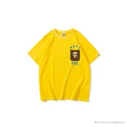 BAPE KIDS Small Net Pocket Ape Man Head Tee Shirt 'YELLOW'