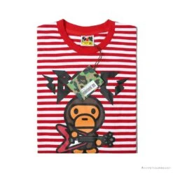 BAPE Baby Milo Rock Bass Player Striped Tee Shirt 'RED' -Fusion Wear Shop 532d41b7