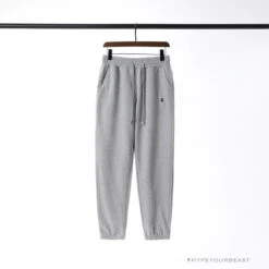 BAPE Classic Ape Head Embroidered Standard Cotton Terry Pants 'LIGHT GREY'
