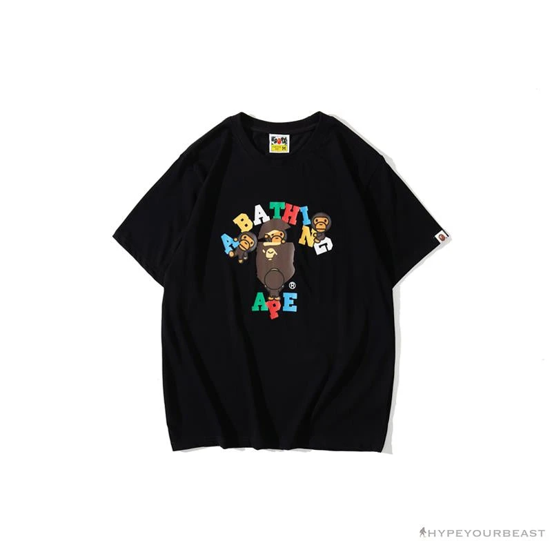 BAPE Baby Milo Color Letter Monkey Tee Shirt 'BLACK' 1 BAPE Baby Milo Color Letter Monkey Tee Shirt 'BLACK'
