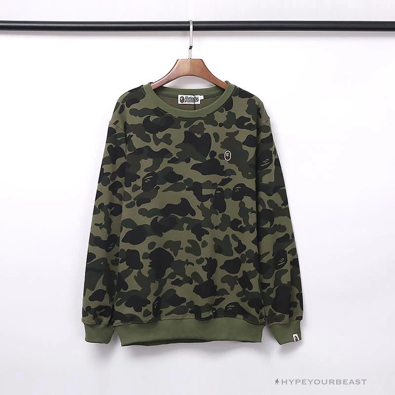 BAPE Classic Ape Head Embroidered Camouflage Long Sleeve Shirt 'GREEN' 1 BAPE Classic Ape Head Embroidered Camouflage Long Sleeve Shirt 'GREEN'