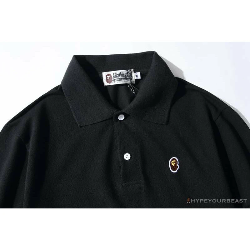 BAPE Solid Color Versatile Embroidered Ape Head Small Badge Polo Shirt 'BLACK' 3 BAPE Solid Color Versatile Embroidered Ape Head Small Badge Polo Shirt 'BLACK' - Image 3