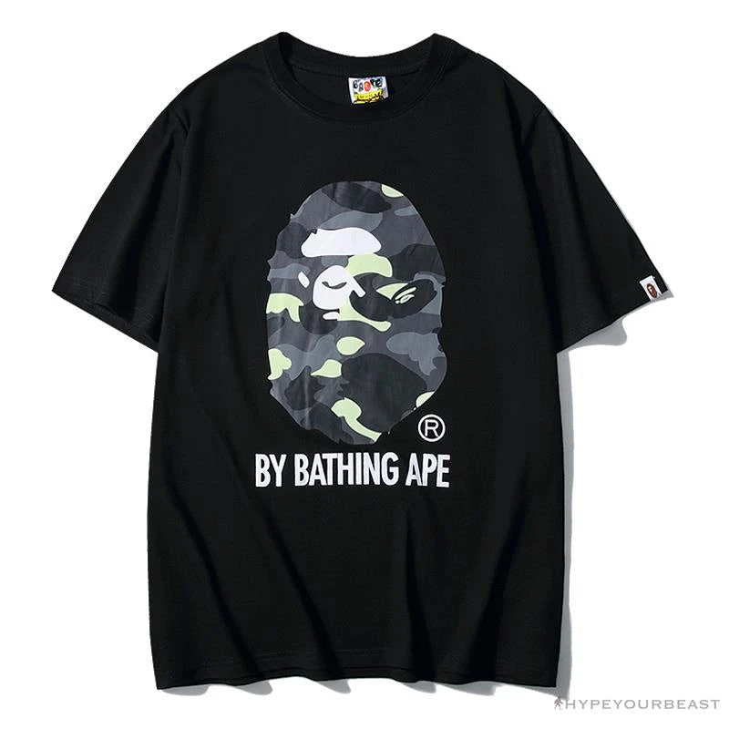 BAPE Luminous Spots Camouflage Great Ape Man Black Head Cotton Short Sleeve Tee Shirt 'BLACK' 1 BAPE Luminous Spots Camouflage Great Ape Man Black Head Cotton Short Sleeve Tee Shirt 'BLACK'