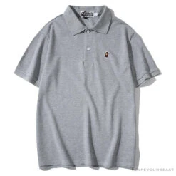 BAPE Solid Color Versatile Embroidered Ape Head Small Badge Polo Shirt 'GREY'