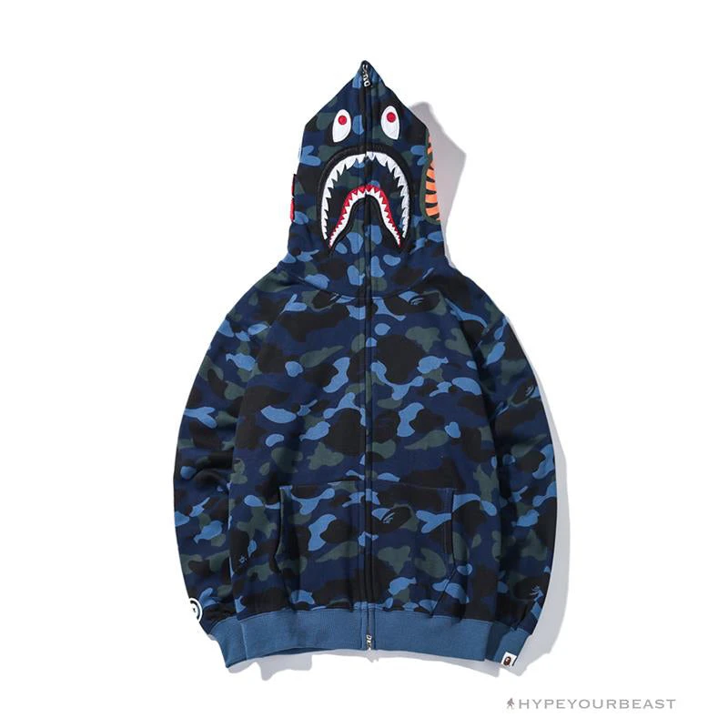 BAPE Shark Head Classic Embroidered Camouflage Zip-Up Hoodie 'BLUE' 1 BAPE Shark Head Classic Embroidered Camouflage Zip-Up Hoodie 'BLUE'