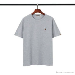 BAPE Classic Embroidered Logo Ape Head Tee Shirt 'GREY'