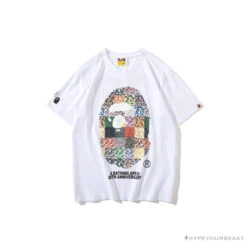 BAPE Ape Man Head 28th Anniversary Camouflage Color Block Tee Shirt 'WHITE'