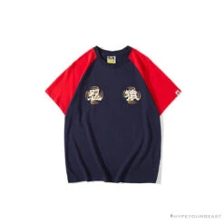 BAPE Japanese Ninja Ape Man Raglan Sleeve Color Block Tee Shirt 'RED'