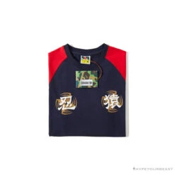 BAPE Japanese Ninja Ape Man Raglan Sleeve Color Block Tee Shirt 'RED' -Fusion Wear Shop a5f02a36
