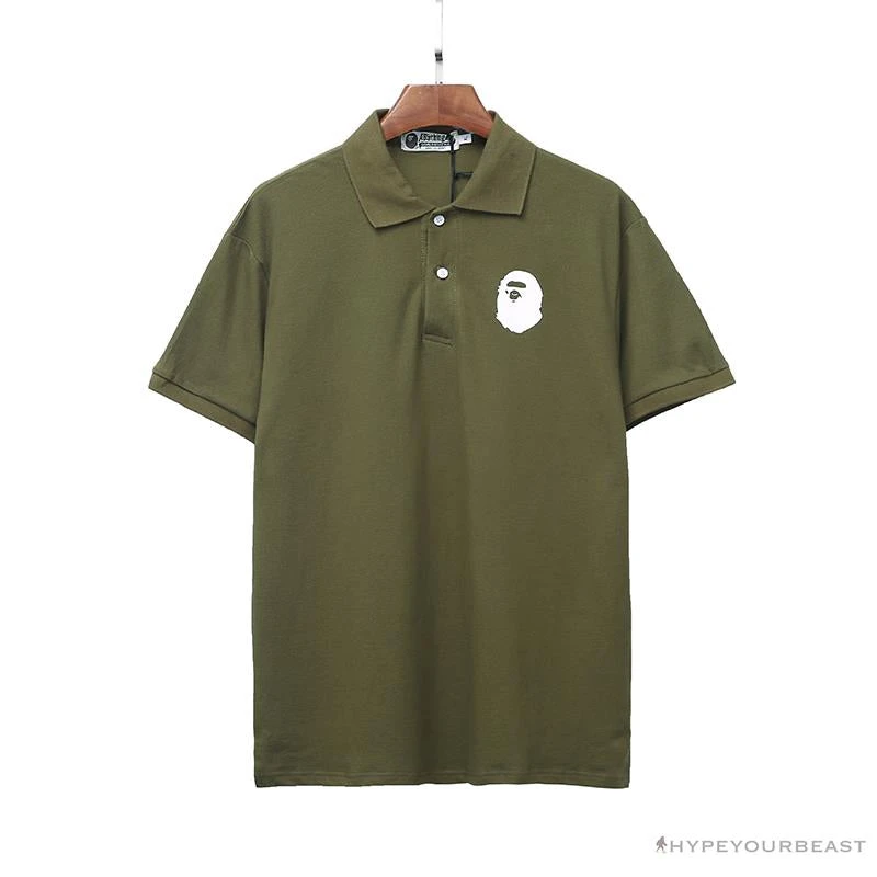 BAPE Classic Ape Head Print Versatile Polo Shirt 'ARMY GREEN' 1 BAPE Classic Ape Head Print Versatile Polo Shirt 'ARMY GREEN'