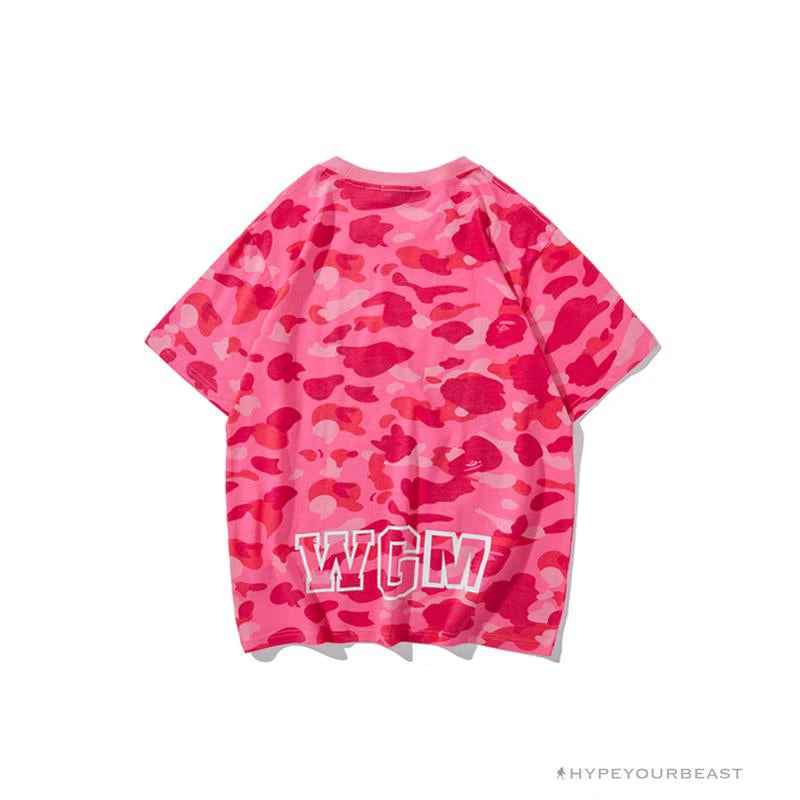 BAPE Pink Camouflage Shark Head Fake Zipper Tee Shirt 2 BAPE Pink Camouflage Shark Head Fake Zipper Tee Shirt - Image 2