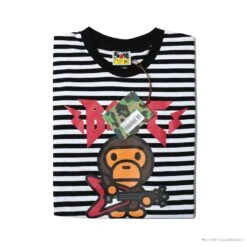 BAPE Baby Milo Rock Bass Player Striped Tee Shirt 'BLACK' -Fusion Wear Shop d5102305