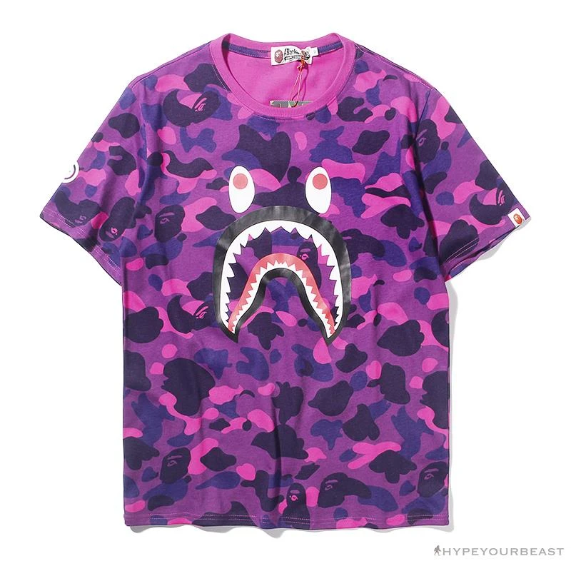 BAPE Camouflage Shark Head Classic Cotton Short Sleeve Tee Shirt 'PURPLE' 1 BAPE Camouflage Shark Head Classic Cotton Short Sleeve Tee Shirt 'PURPLE'