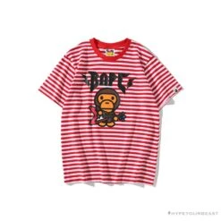 BAPE Baby Milo Rock Bass Player Striped Tee Shirt 'RED'